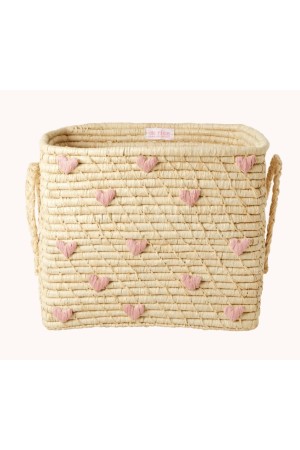 Panier raphia coeurs roses